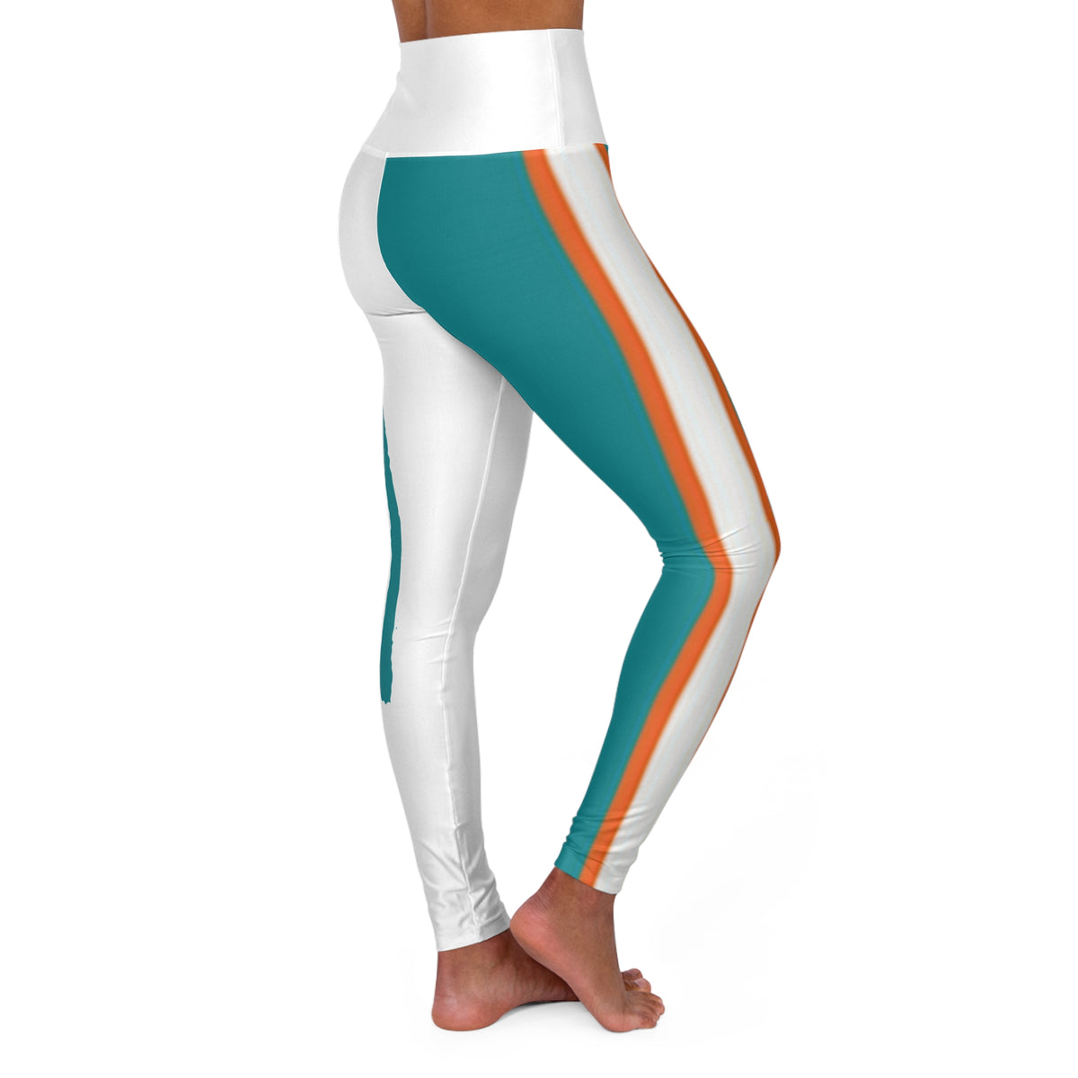 Miami Football Themed High Waisted Yoga Leggings, Dolphins Football Leggings,  Women's Leggings,  Cute Yoga Pants, Gift