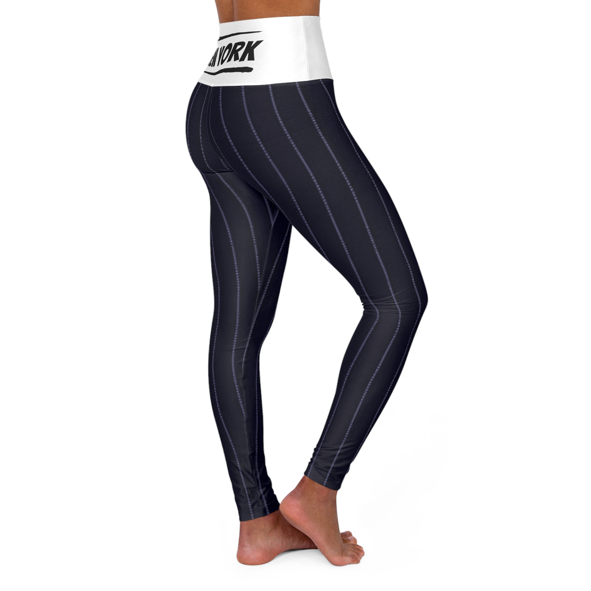 Black and white pinstriped Women's High Waisted Yoga Leggings, NY baseball themed,  vintage new york baseball leggings, cute yoga pants