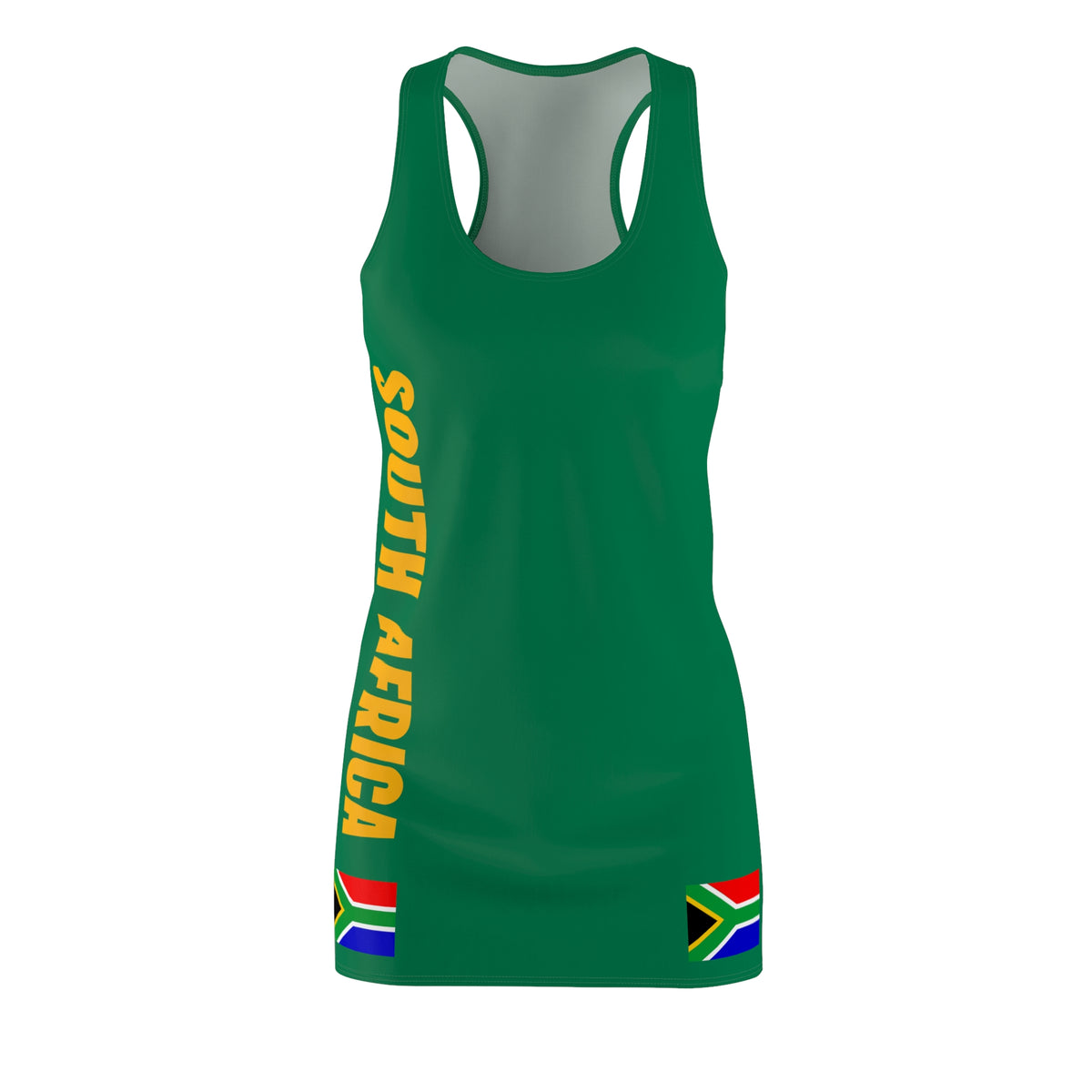 South Africa flag Racerback Dress, green and gold dress, south africa football, soccer fan dress, South African pride dress,  world cup 2026
