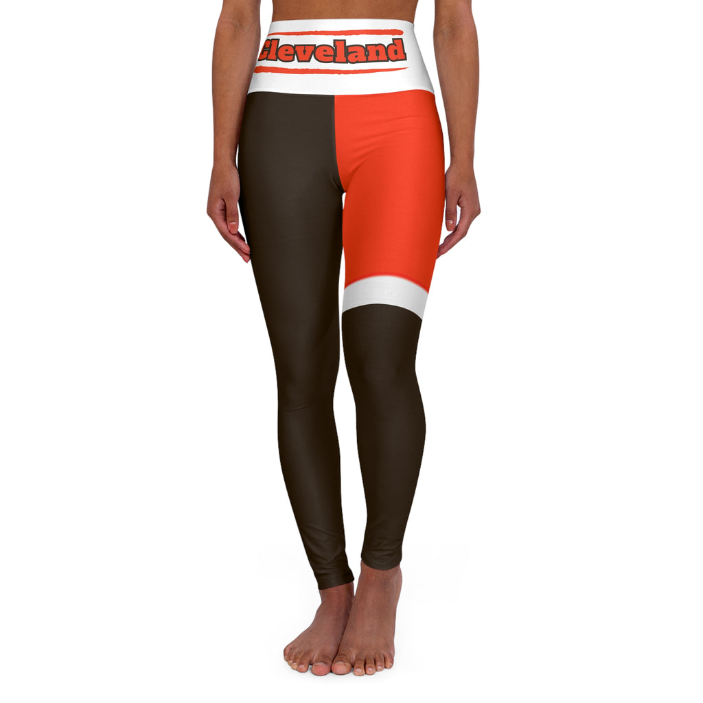 Cleveland Football Themed High Waisted Yoga Leggings, Browns Football Leggings, Cute Yoga Pants, Cute Game Day Leggings, Women's Leggings