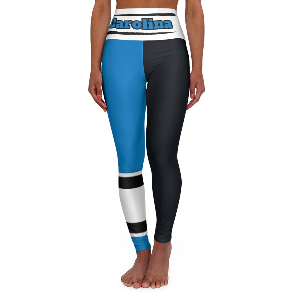 Carolina Football Themed High Waisted Yoga Leggings, Women's Panthers Football leggings, Gifts for women, football fan, cute Panthers pants