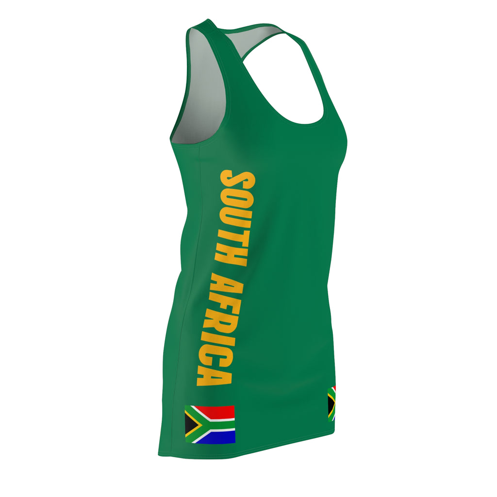 South Africa flag Racerback Dress, green and gold dress, south africa football, soccer fan dress, South African pride dress,  world cup 2026