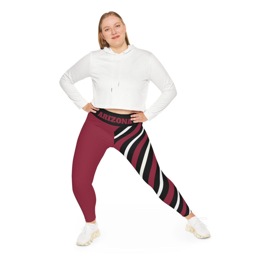 Stylish Plus Size Leggings with Red, Black and White Stripes, Arizona Football Themed Leggings, Plus Size Apparel, Cute Leggings, Gift