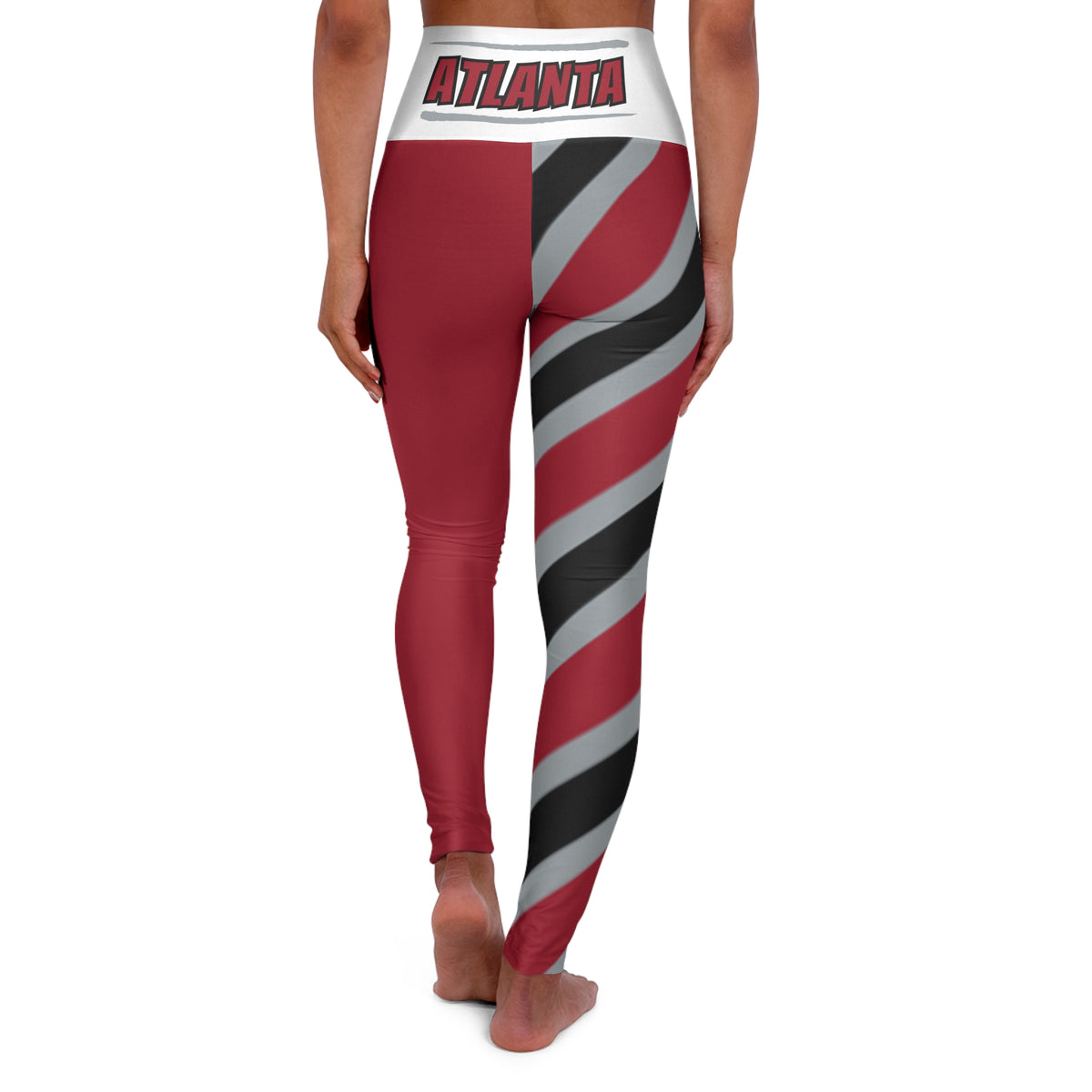 Red and Black Striped High Waisted Yoga Leggings, Women's Leggings, Atlanta Football Themed Leggings, Cute Leggings, Football Fan, Gift