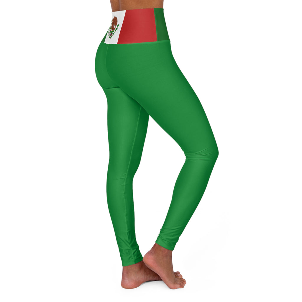 Mexican Flag Emblem High Waisted Leggings, Green Red and White leggings, Mexican football team, football fan, soccer fan,  futbol fan gear