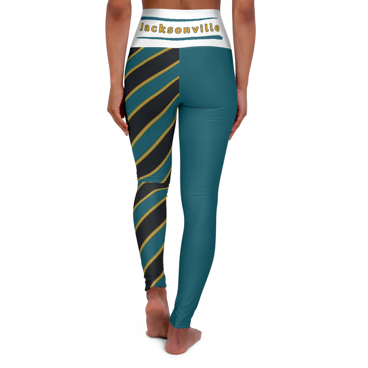 Jacksonville Football Themed High Waisted Yoga Leggings , Women's Jaguar Leggings, Cute Jacksonville Football Leggings, Gift for women,