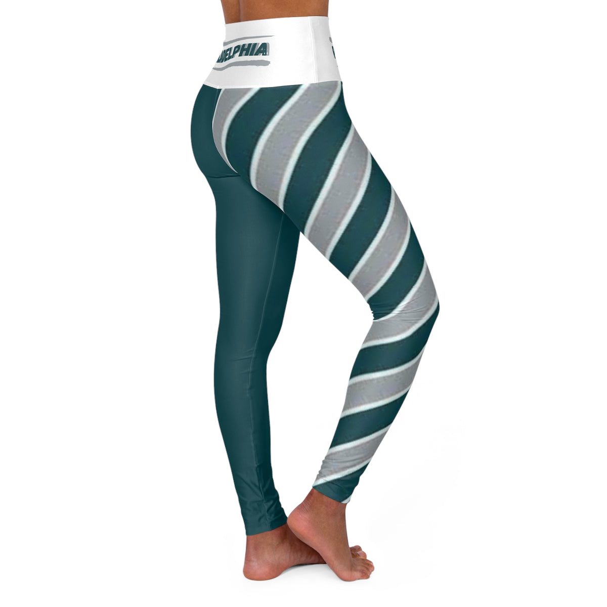 Green and Grey High Waisted Yoga Leggings, Philadelphia Football Themed leggings, Philly Leggings,  cute yoga pants, Women's Leggings, gift