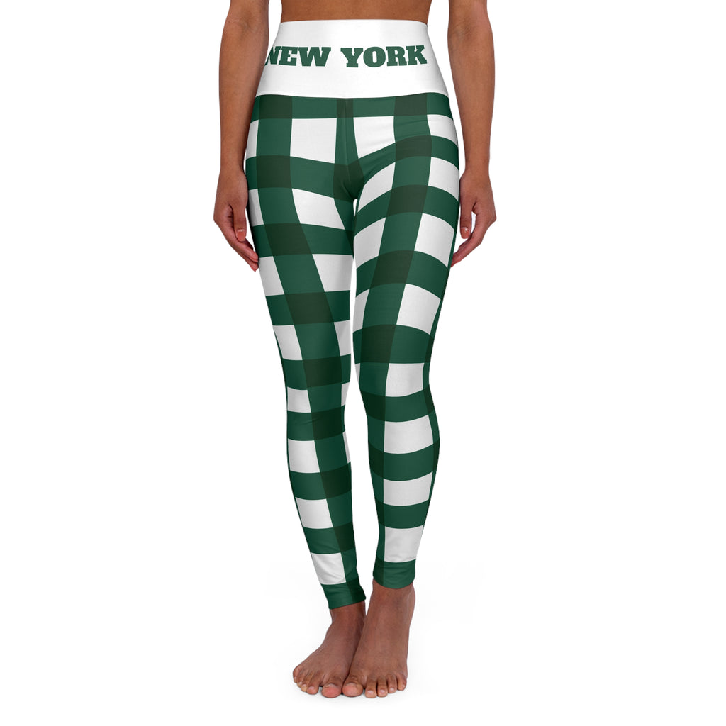 Green and white Plaid Leggings, cute yoga Leggings, New York themed leggings, football fan pants, game day clothes, Women's Leggings,  gift