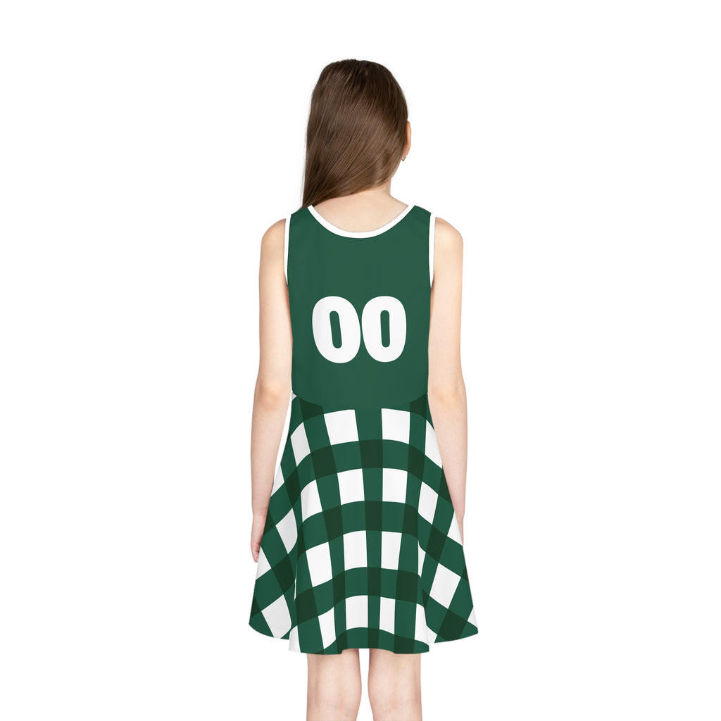 Girls New York themed dress, green and white plaid dress, matching outfits, sisters matching dress, picture dress, game day dress gift