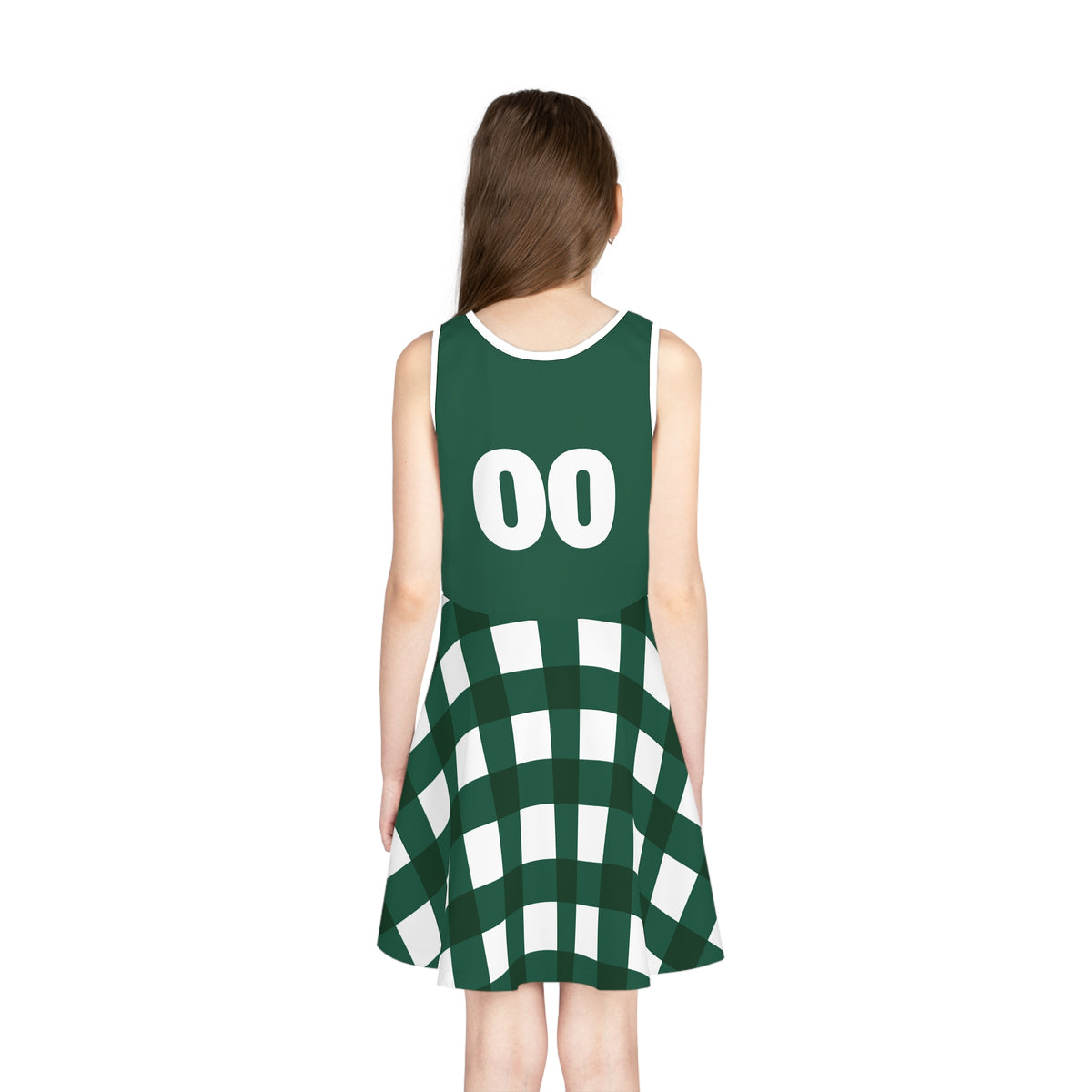 Girls New York themed dress, green and white plaid dress, matching outfits, sisters matching dress, picture dress, game day dress gift