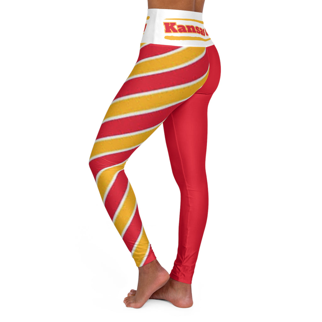 Kansas City Football Themed High Waisted Yoga Leggings, Women's Chiefs Leggings, Cute Football Pants, Game Day Leggings, Women's Yoga Pants