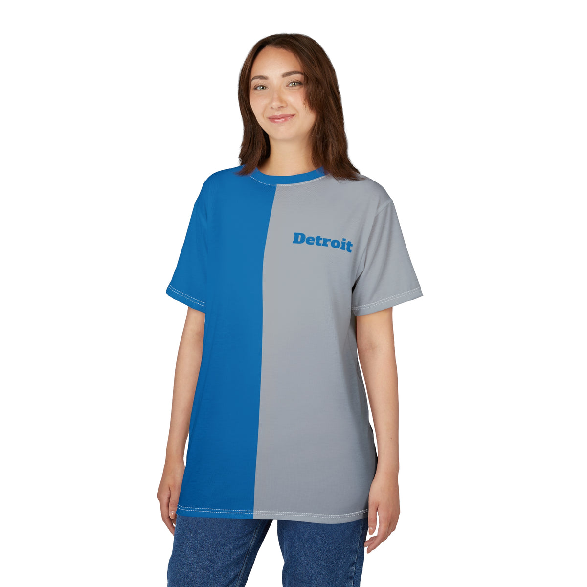 Detroit split color tee, Detroit football themed tee, Unisex shirt, football fan gear, matching outfit, Honolulu Blue, Detroit football