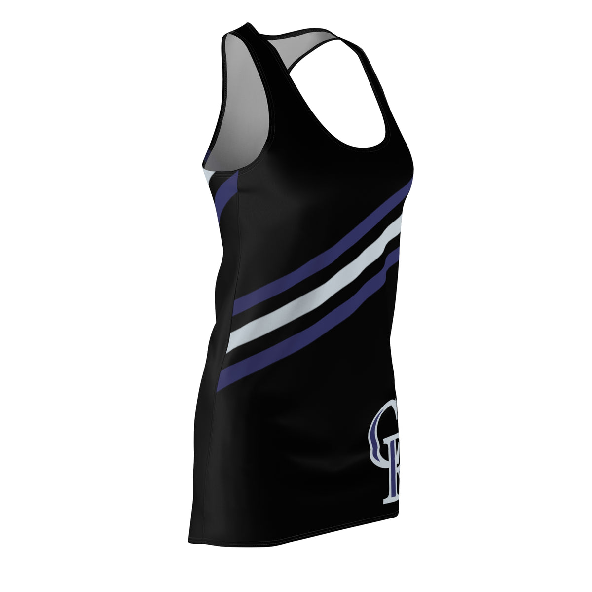Black and purple women's racerback dress, sporty dress, Colorado baseball themed dress, baseball fan dress, cute summer dress, gift