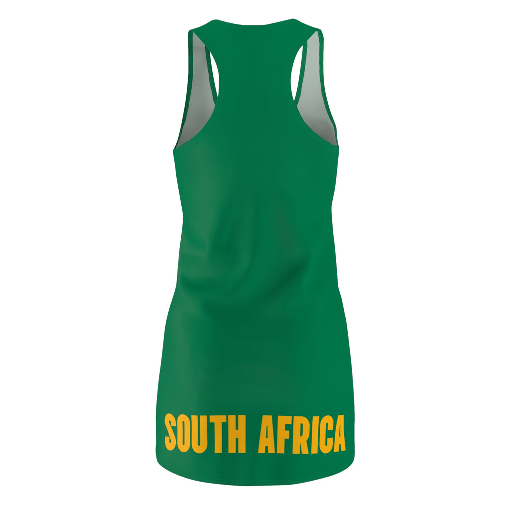 South Africa flag Racerback Dress, green and gold dress, south africa football, soccer fan dress, South African pride dress,  world cup 2026