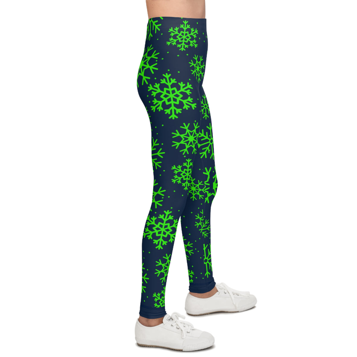 Blue and Action Green Snowflakes Youth Leggings, Seattle football themed holiday leggings, Christmas Leggings, Matching outfits, gift