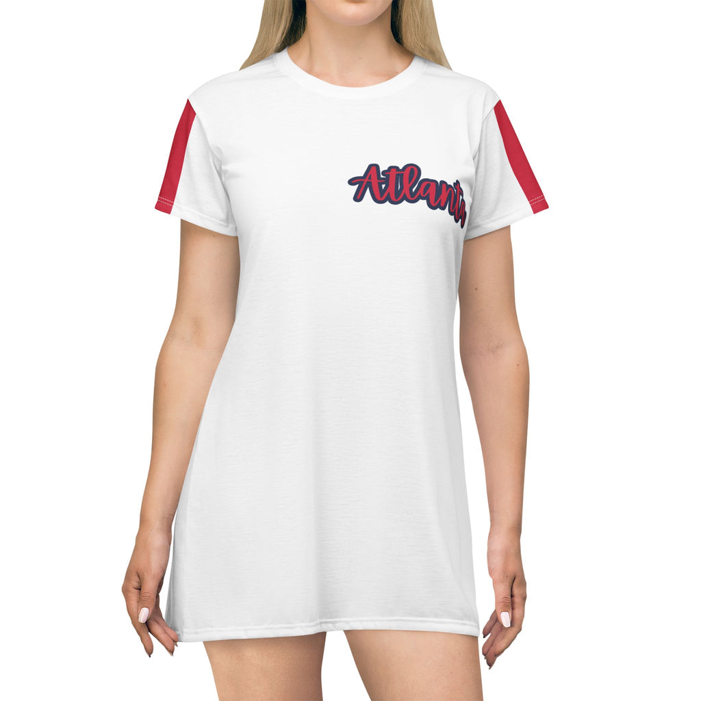 Red, White and blue T-Shirt Dress, ATL baseball dress, Atlanta fan dress, Cute t-shirt dress, dress for baseball game, gift