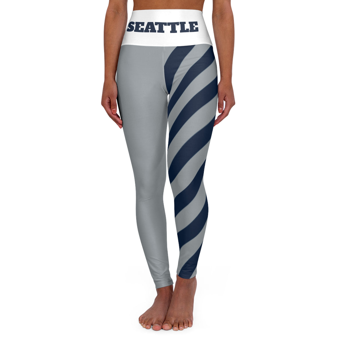 Seattle Striped  Leggings, high waisted leggings, gray navy leggings, Seattle Football fan leggings, cute yoga pants, football fan gear,