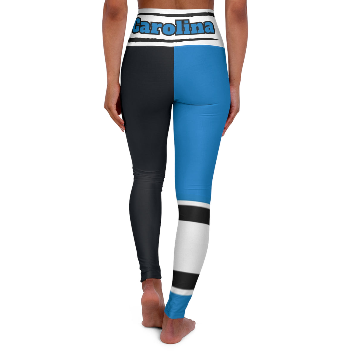 Carolina Football Themed High Waisted Yoga Leggings, Women's Panthers Football leggings, Gifts for women, football fan, cute Panthers pants