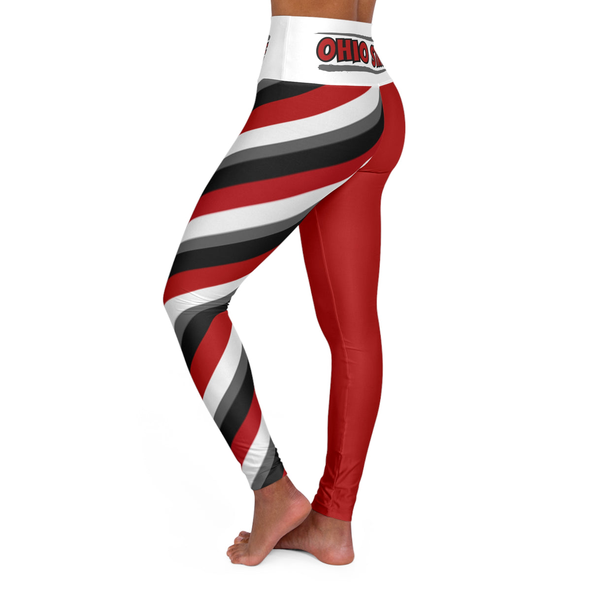 Red, Black, Grey and White Striped High Waisted Yoga Leggings, Women's Leggings, Ohio State Themed Leggings, College Spirit, Alumni, Gift