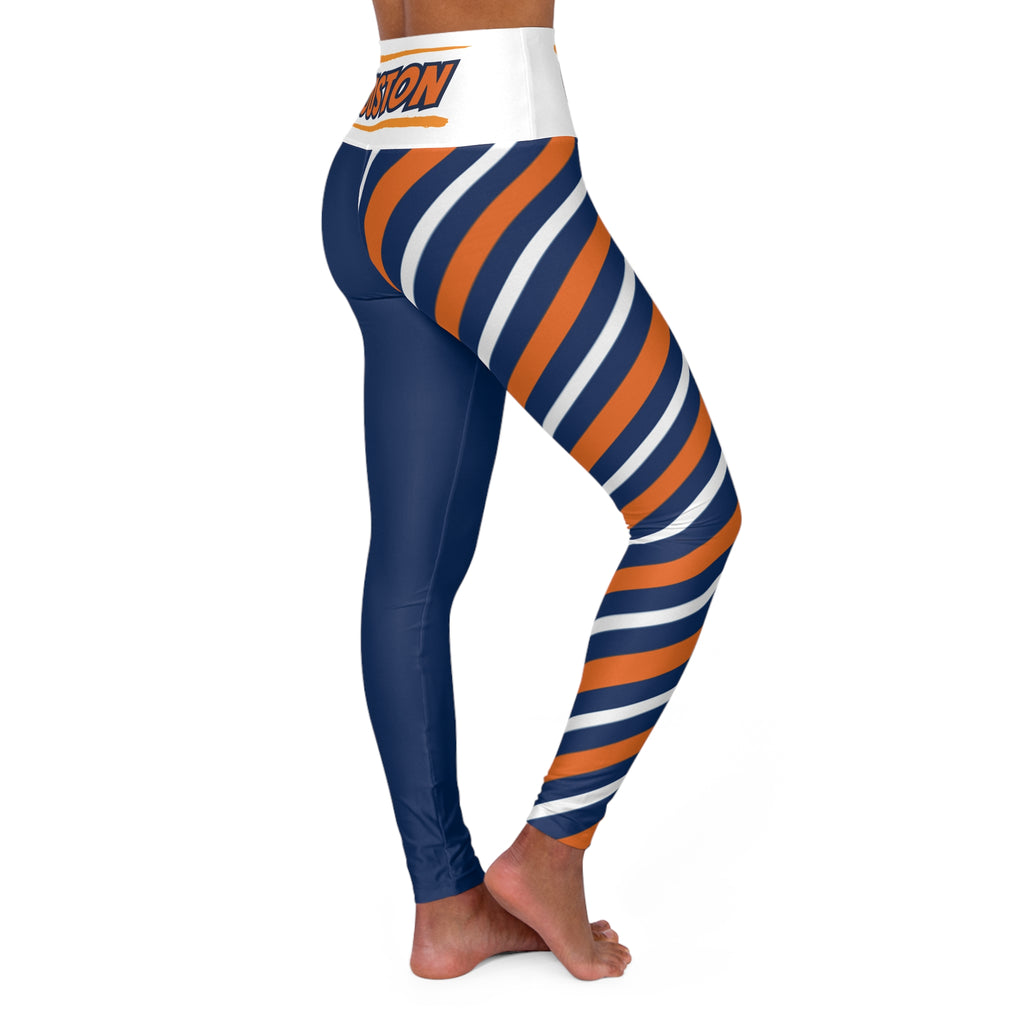 Blue and orange High Waisted Yoga Leggings, Women's Leggings, Houston baseball themed leggings, baseball fan pants, cute yoga pants, gift