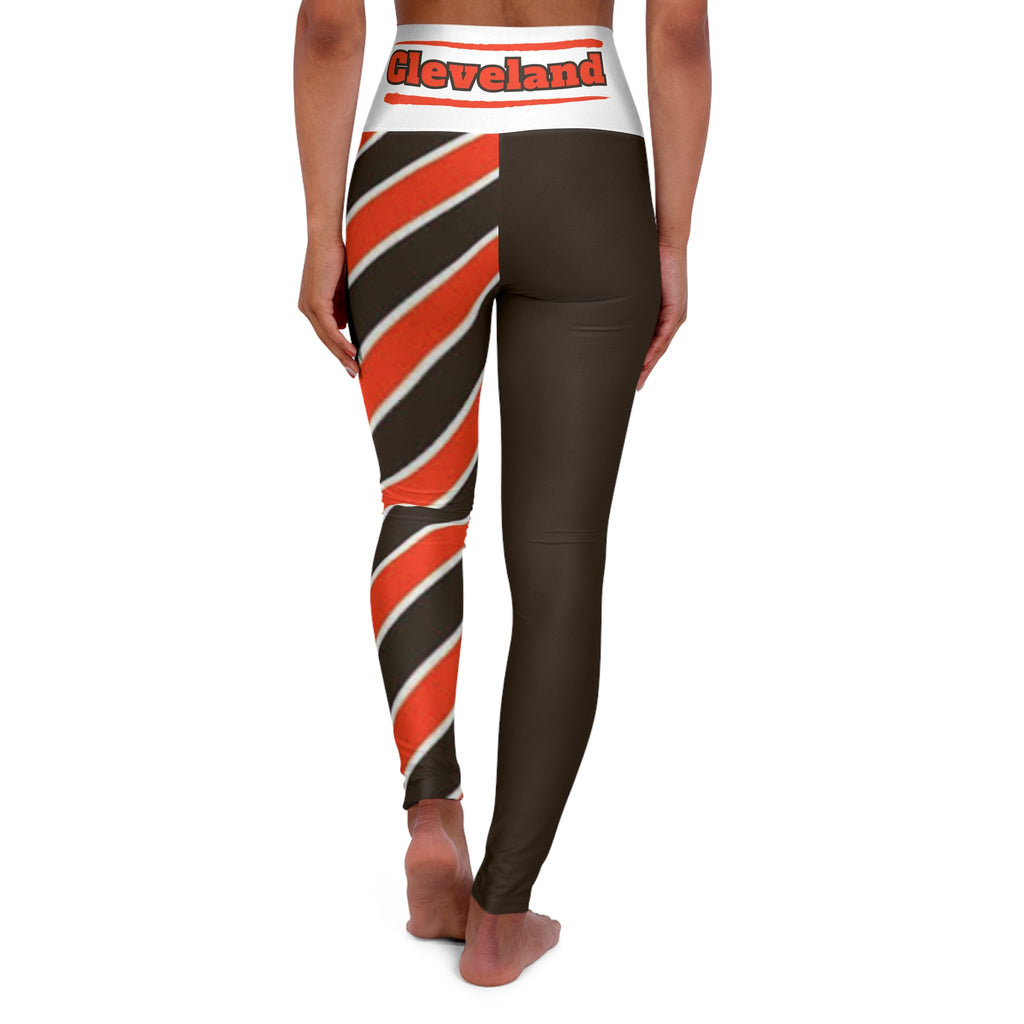 Cleveland Football Themed High Waisted Yoga Leggings,  Women's Leggings,  Cute Yoga Pants,  Brown's Leggings, Cleveland fan, Gift