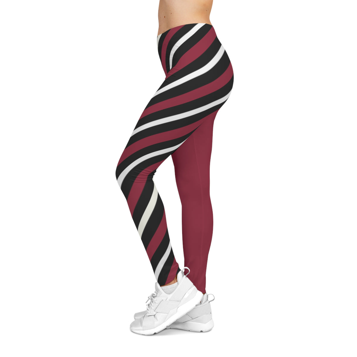 Red, Black and White Striped Women's Casual Leggings, Arizona Football Themed Leggings, Sportswear, Women's Leggings, Yoga Pants, Gift