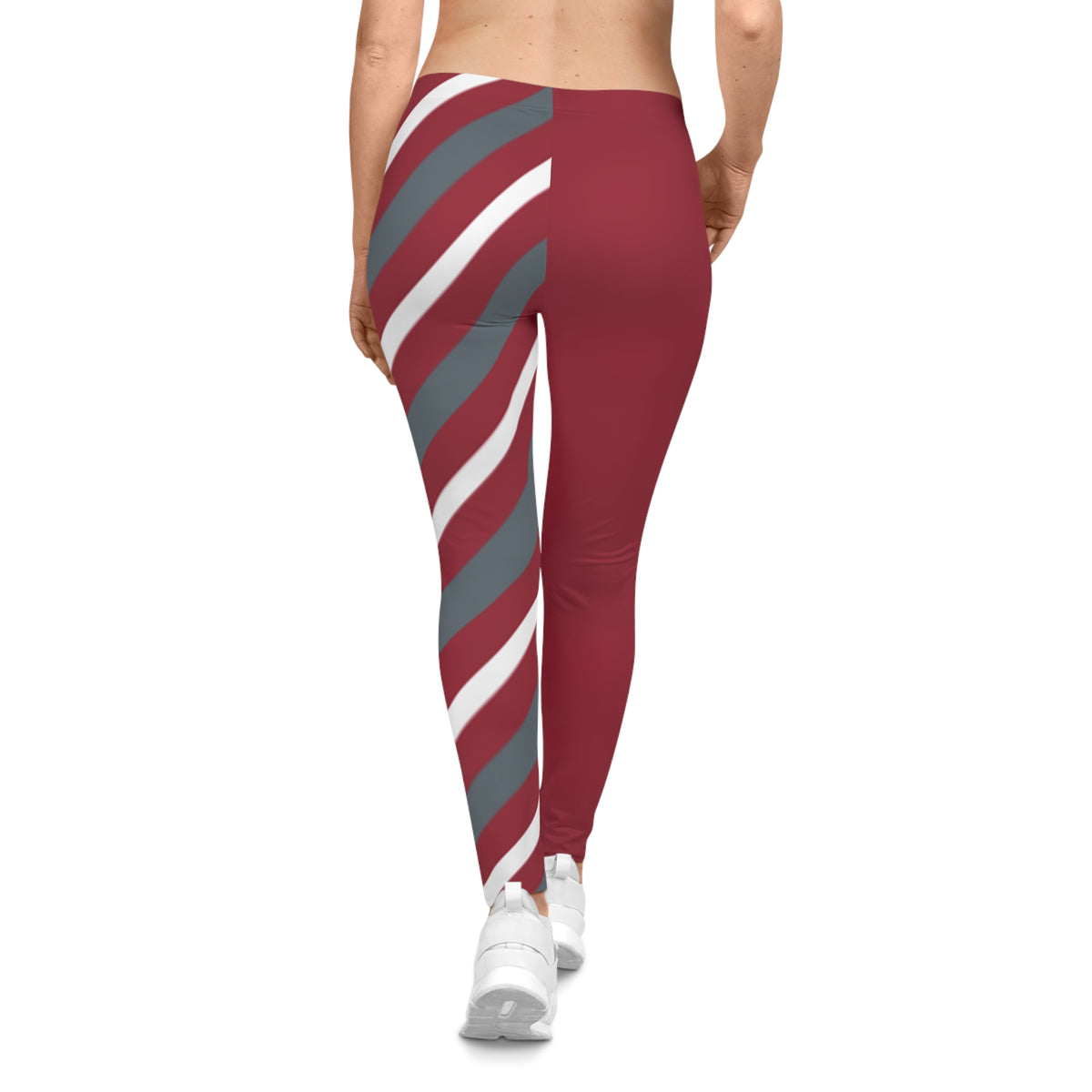 Crimson and Grey Striped Leggings for Women, WSU Themed Leggings, Cougars themed Leggings, School spirit, Cute yoga pants, gift