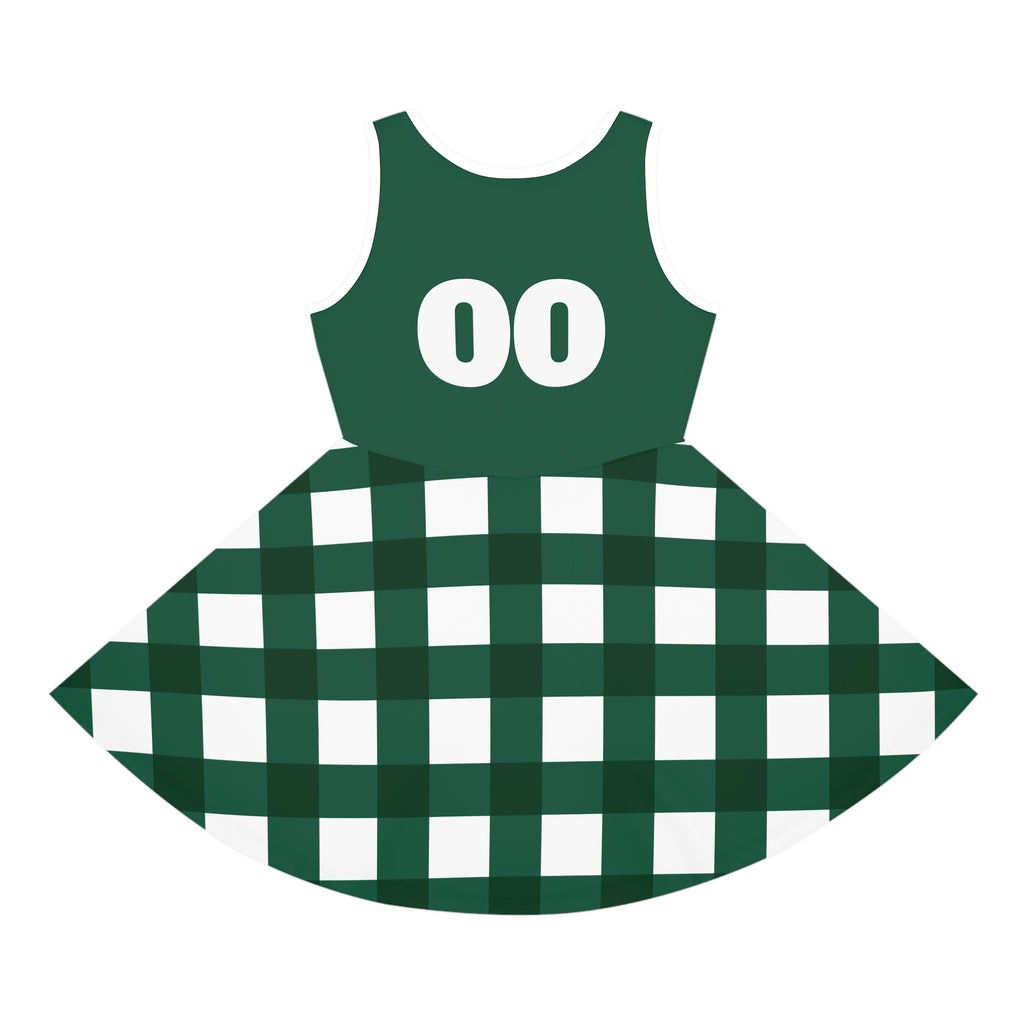 Girls New York themed dress, green and white plaid dress, matching outfits, sisters matching dress, picture dress, game day dress gift