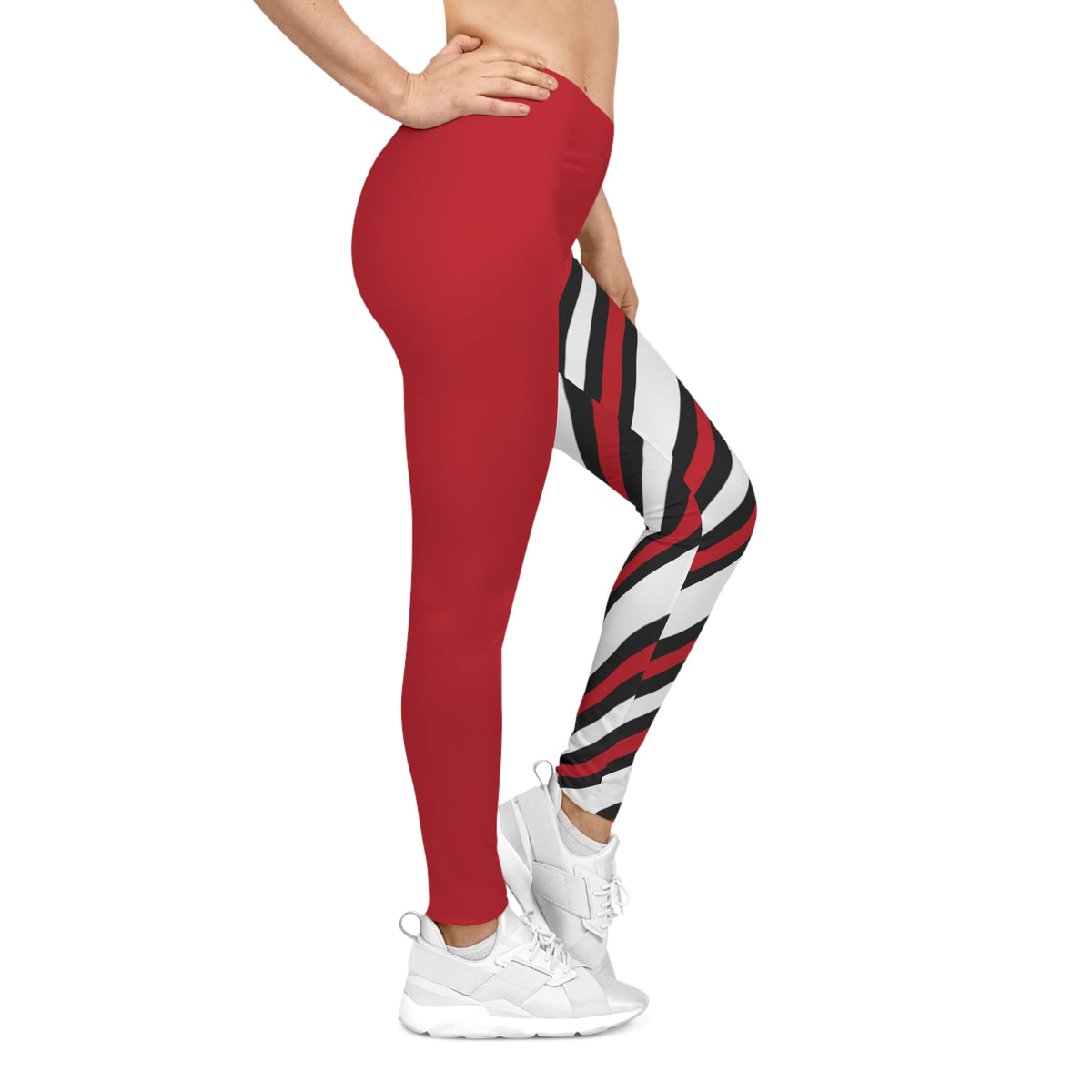 Red, black and white Striped Women's Leggings, Cincinnati baseball themed leggings, cute yoga pants, Holiday leggings, gift, casual, yoga
