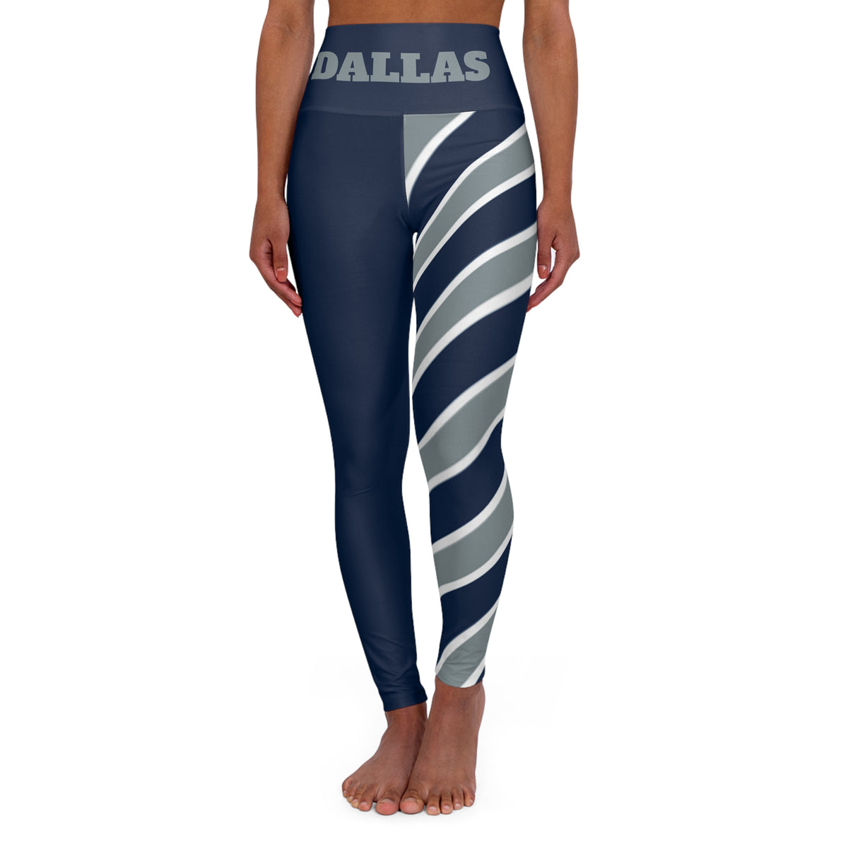 Blue and Grey Striped High Waisted Yoga Leggings, Cute yoga pants, Dallas Themed Leggings, Gift for her, game day pants