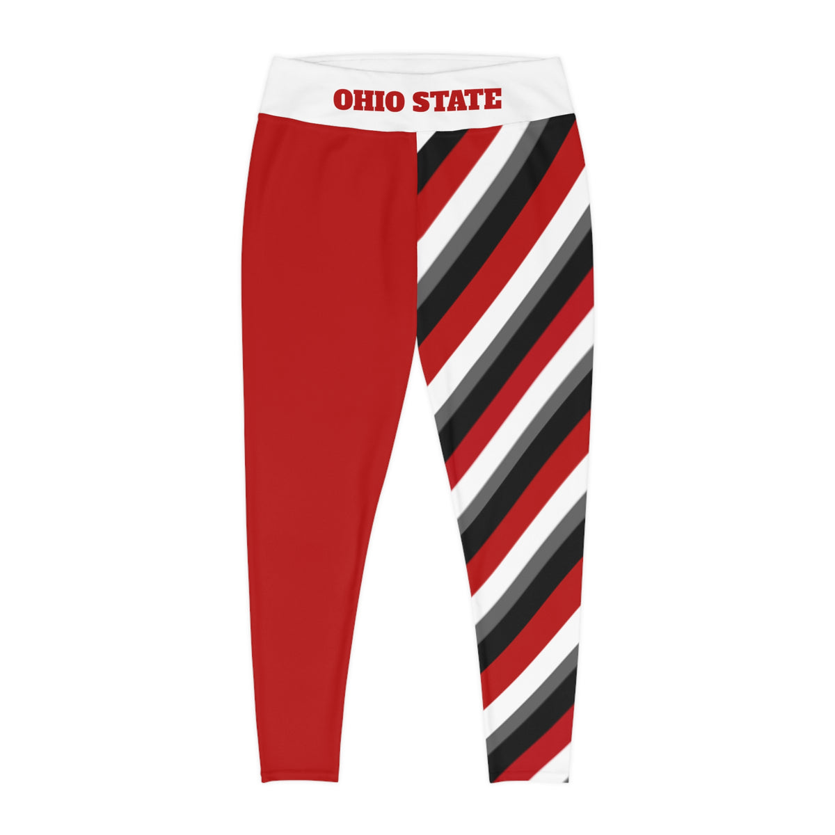 Red, Black, White and Grey Striped Plus Size Leggings, Ohio State Themed Leggings, Comfortable Plus Size Yoga Pants, Game Day Pants, Gift