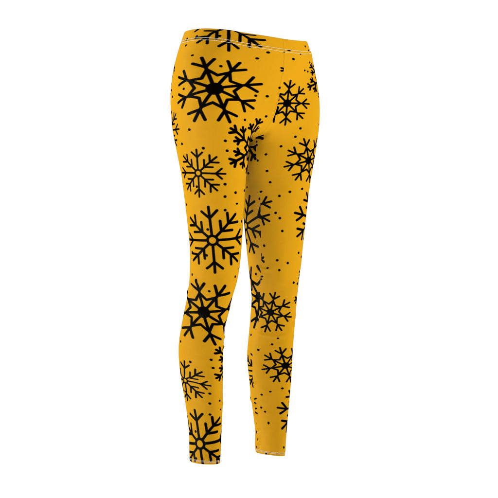 Black and Yellow Snowflake Pattern Leggings, Women's Leggings, Pittsburgh football themed leggings, festive pants, Christmas pants, gift