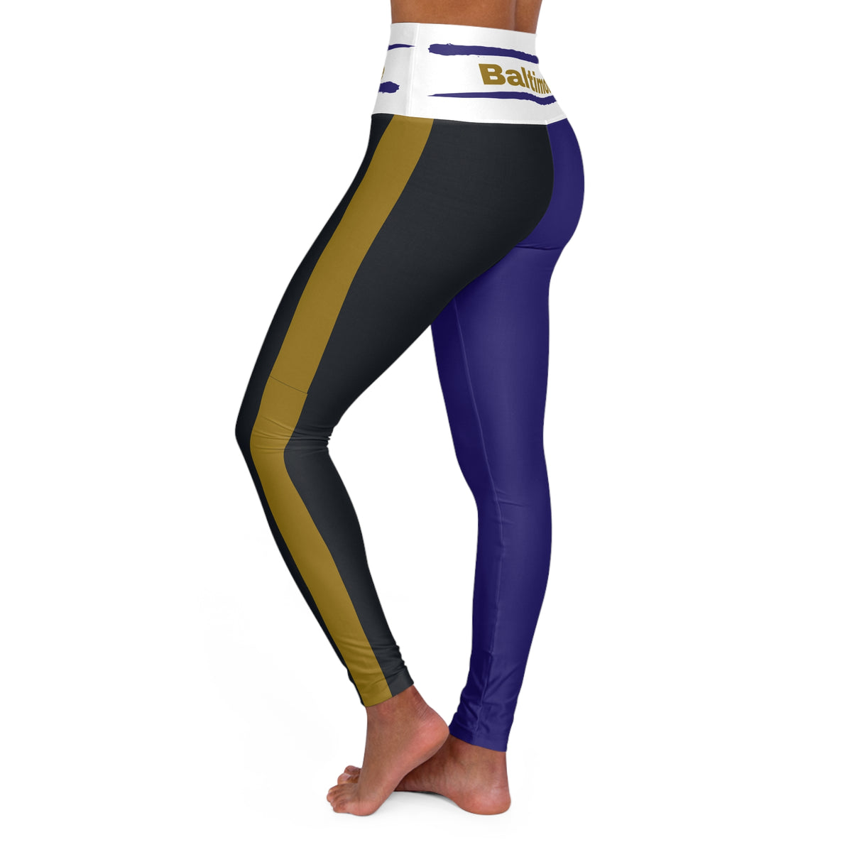 Baltimore Football Themed High Waisted Yoga Leggings, Ravens Football Leggings, cute women's yoga pants, gift for women, game day pants