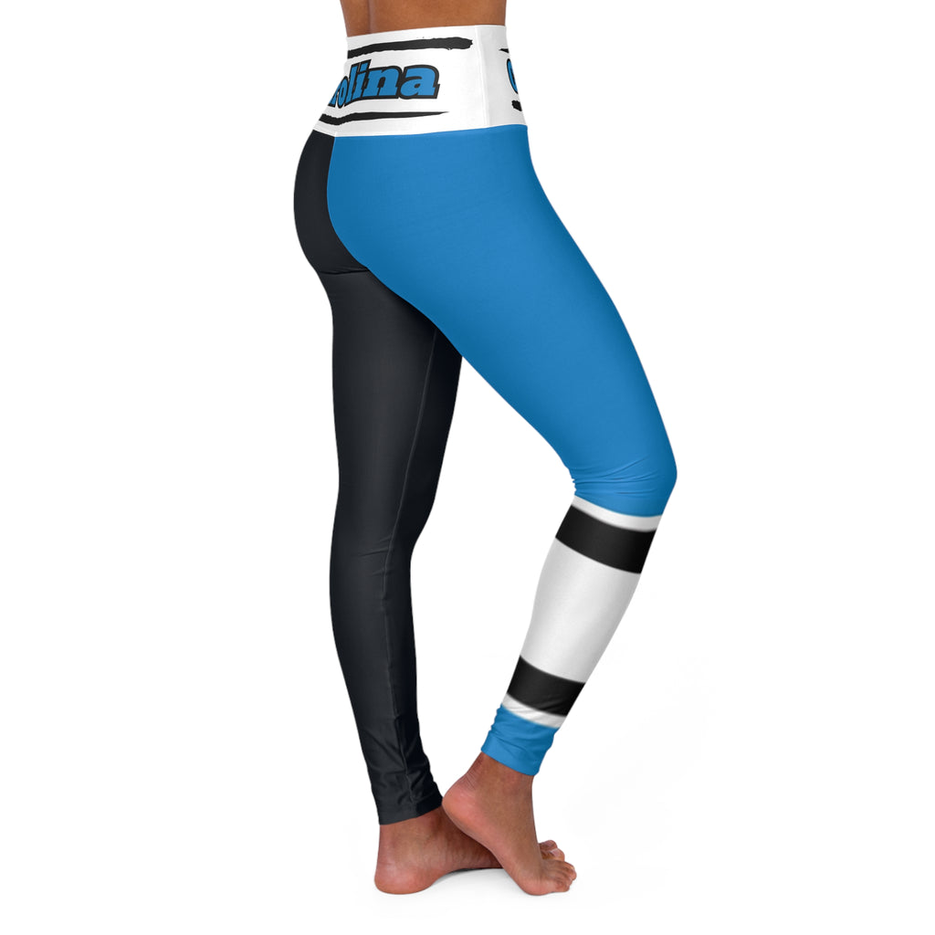 Carolina Football Themed High Waisted Yoga Leggings, Women's Panthers Football leggings, Gifts for women, football fan, cute Panthers pants