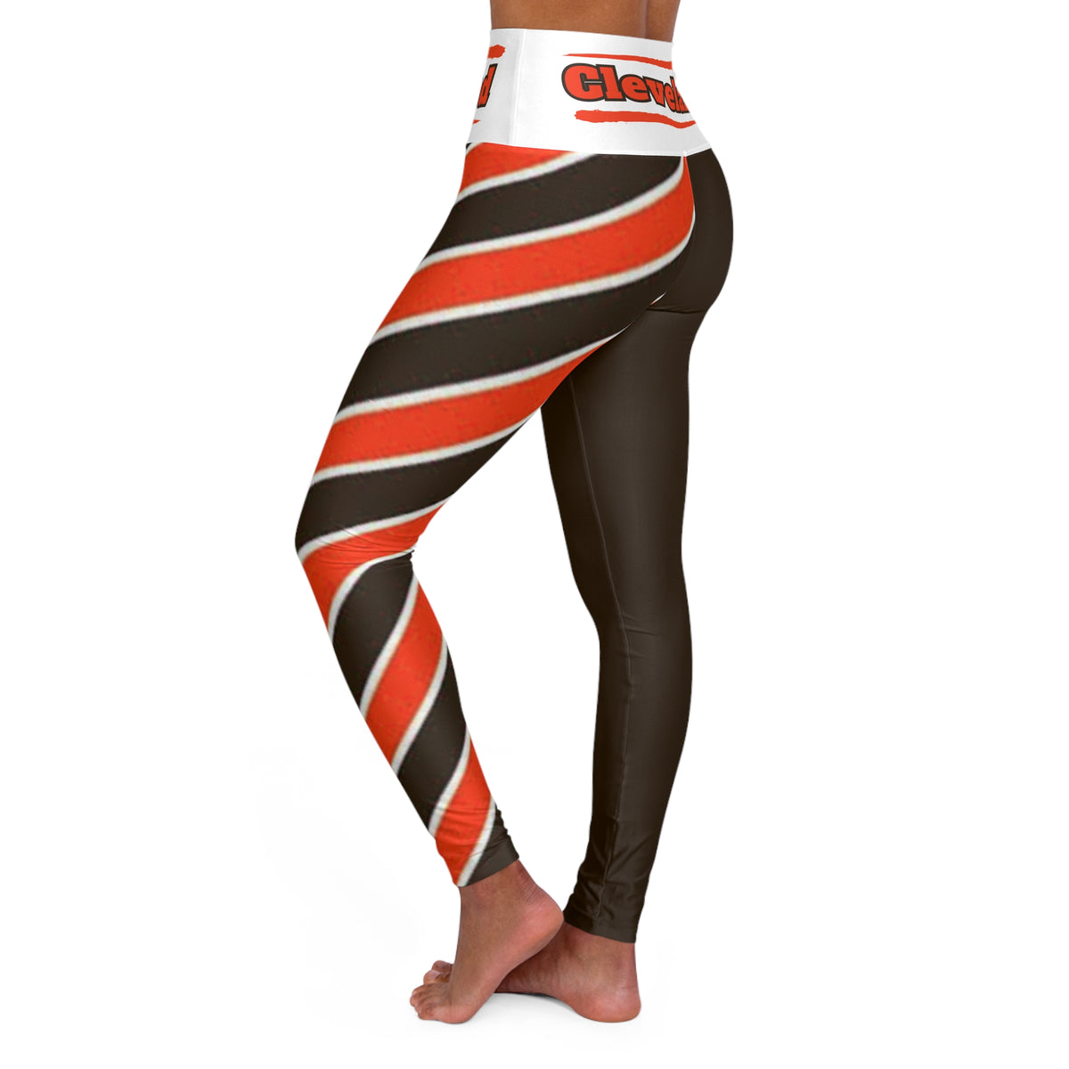 Cleveland Football Themed High Waisted Yoga Leggings,  Women's Leggings,  Cute Yoga Pants,  Brown's Leggings, Cleveland fan, Gift