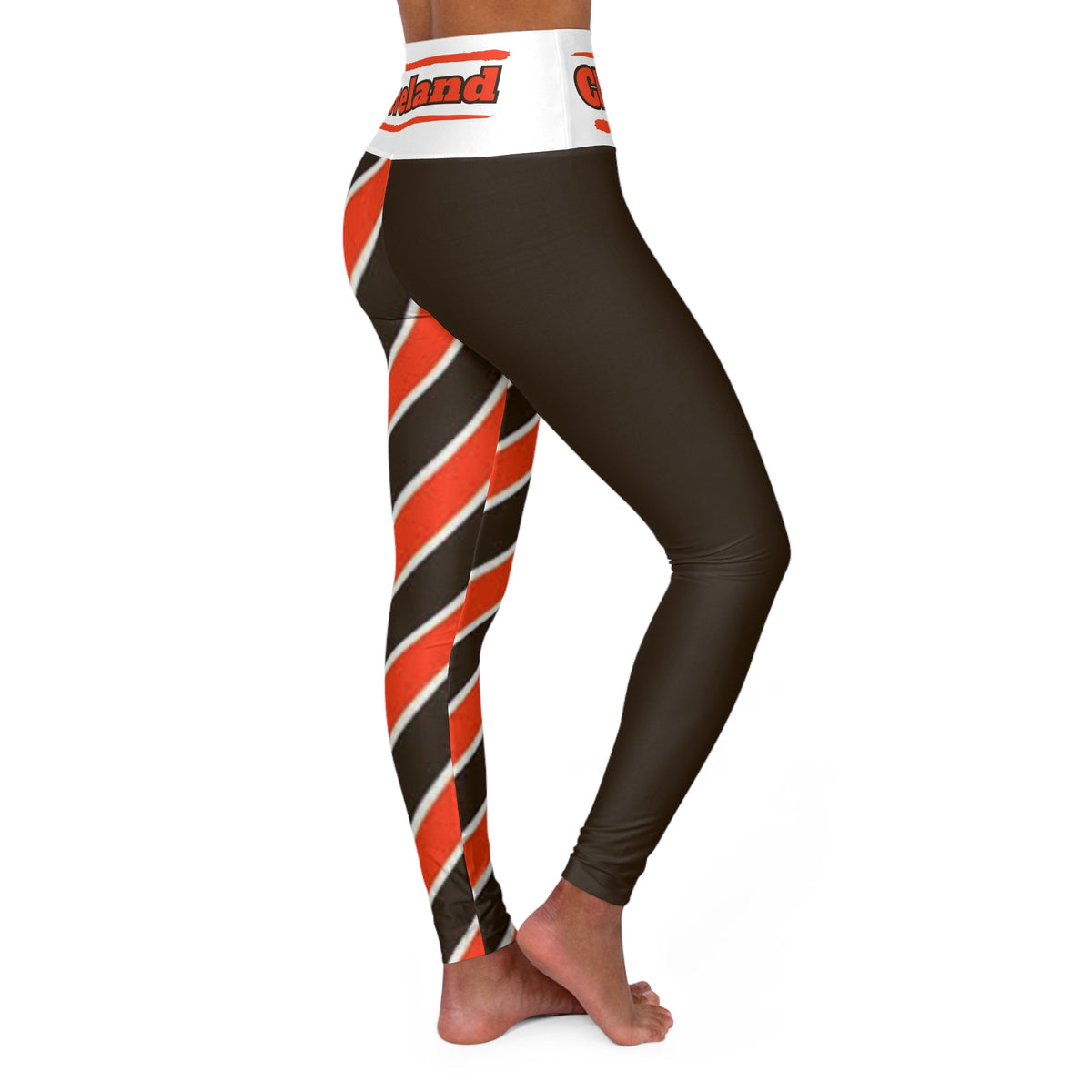 Cleveland Football Themed High Waisted Yoga Leggings,  Women's Leggings,  Cute Yoga Pants,  Brown's Leggings, Cleveland fan, Gift