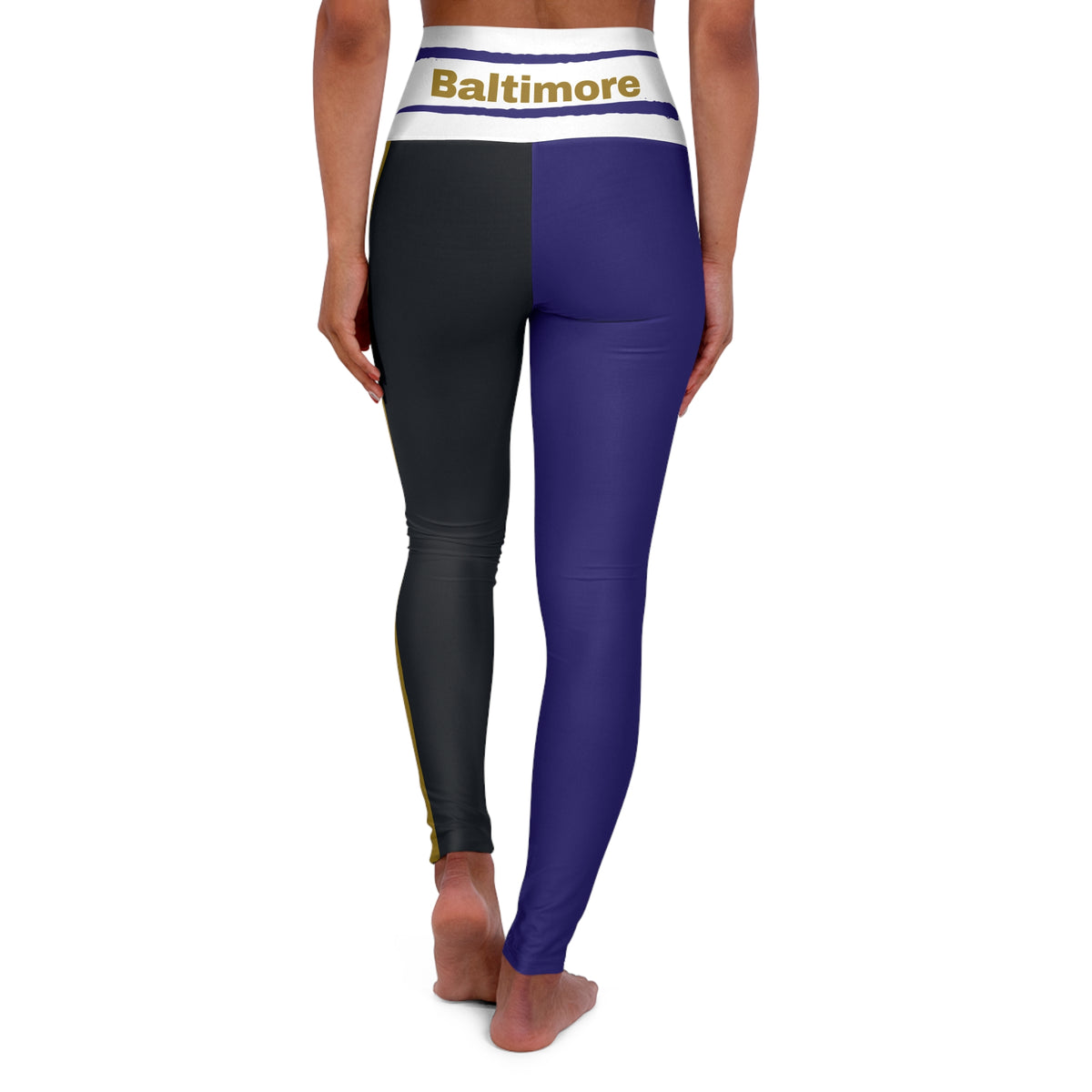 Baltimore Football Themed High Waisted Yoga Leggings, Ravens Football Leggings, cute women's yoga pants, gift for women, game day pants