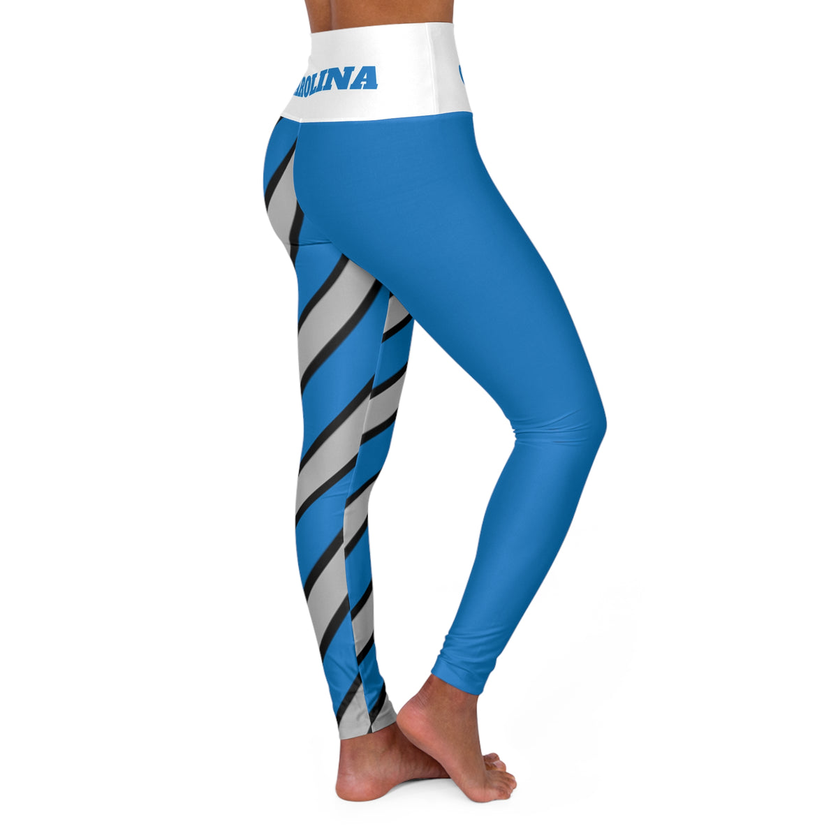 Blue and Silver High Waisted Yoga Leggings, Cute yoga pants, Carolina Football Themed Leggings, Gift for Her. Striped Leggings, Gift
