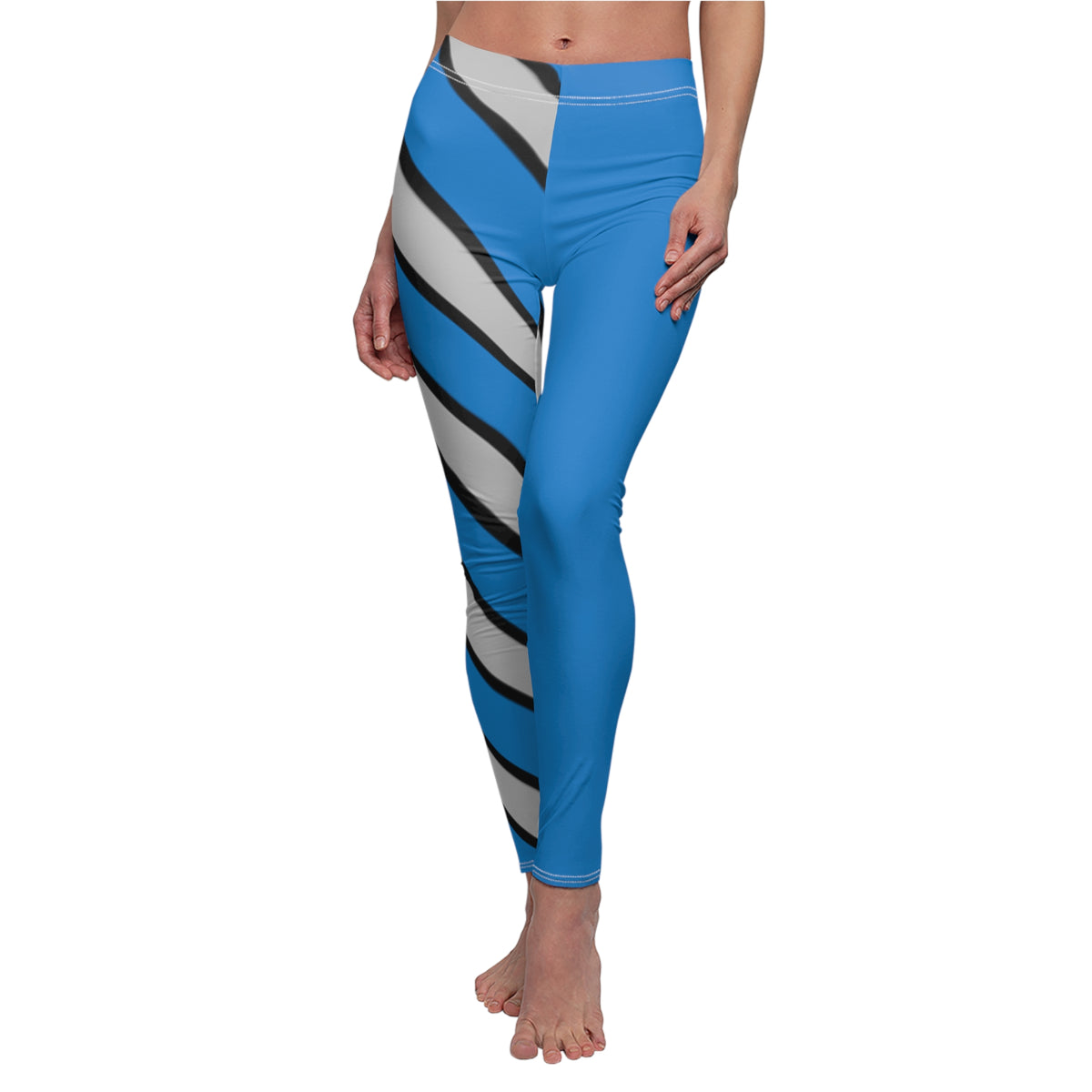 Blue and Grey Striped Leggings, Carolina Football Themed pants, Football fan gift, Game day leggings, Christmas gift