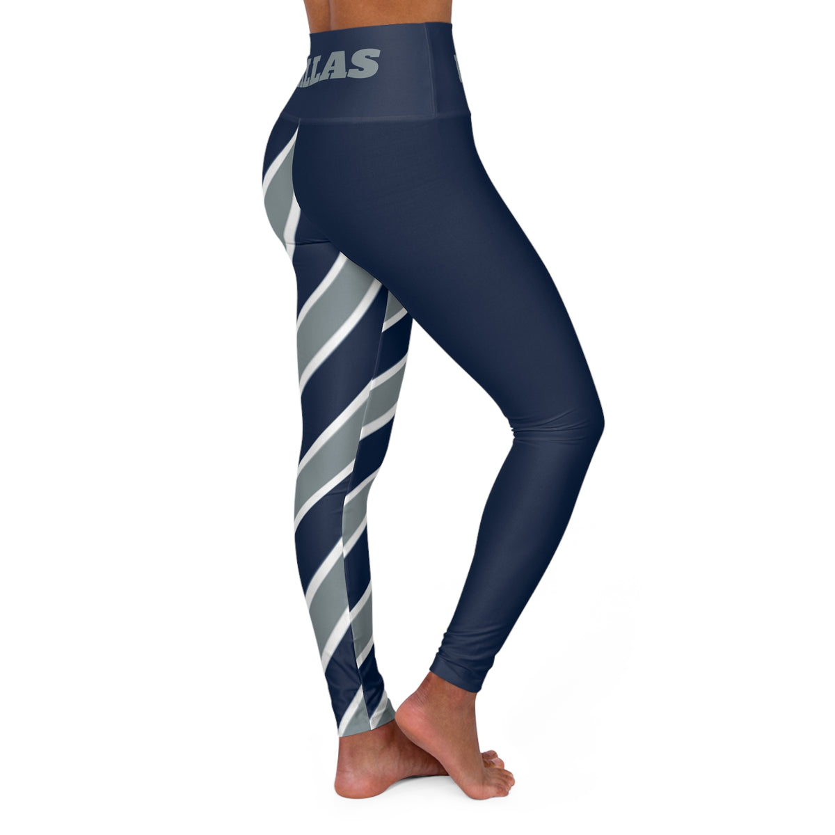 Blue and Grey Striped High Waisted Yoga Leggings, Cute yoga pants, Dallas Themed Leggings, Gift for her, game day pants