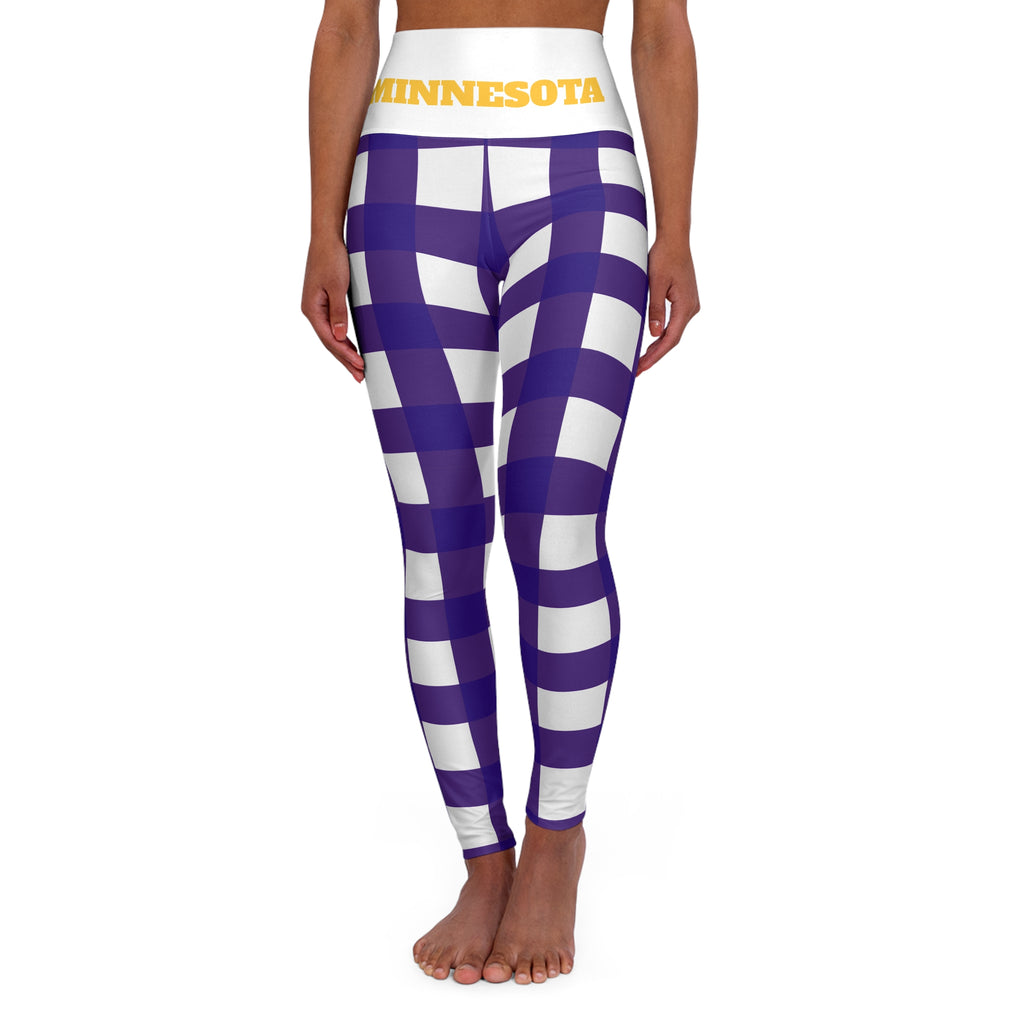 Minnesota Purple Checkered Leggings High Waisted Yoga Leggings, Women's Leggings, Minnesota football, game day pants, plaid leggings, gift