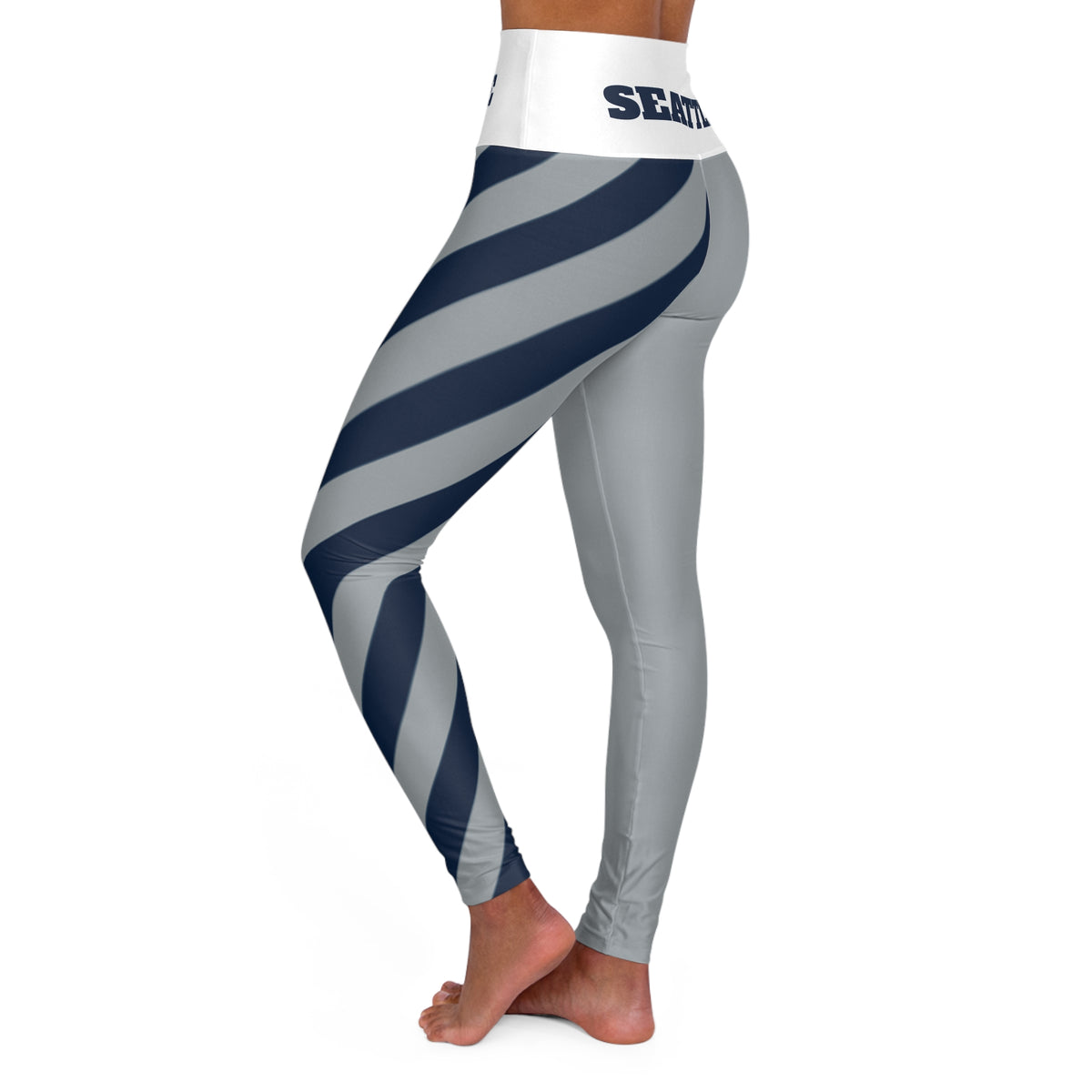 Seattle Striped  Leggings, high waisted leggings, gray navy leggings, Seattle Football fan leggings, cute yoga pants, football fan gear,