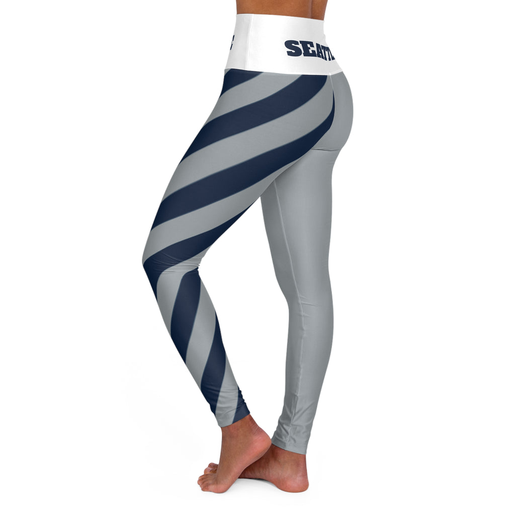 Seattle Striped  Leggings, high waisted leggings, gray navy leggings, Seattle Football fan leggings, cute yoga pants, football fan gear,