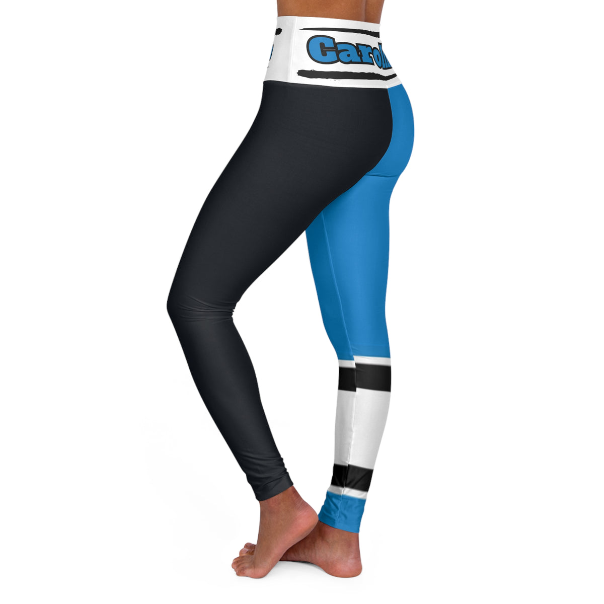 Carolina Football Themed High Waisted Yoga Leggings, Women's Panthers Football leggings, Gifts for women, football fan, cute Panthers pants
