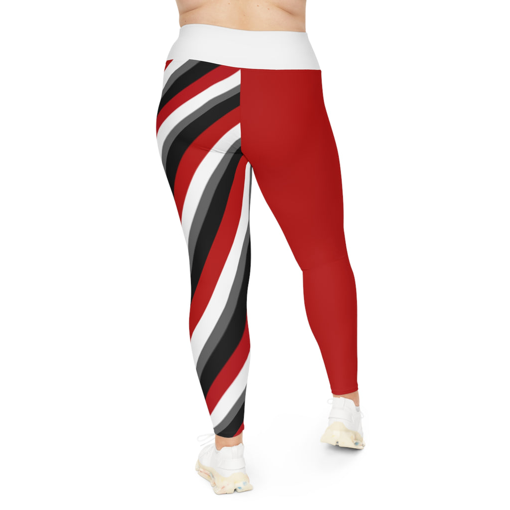 Red, Black, White and Grey Striped Plus Size Leggings, Ohio State Themed Leggings, Comfortable Plus Size Yoga Pants, Game Day Pants, Gift