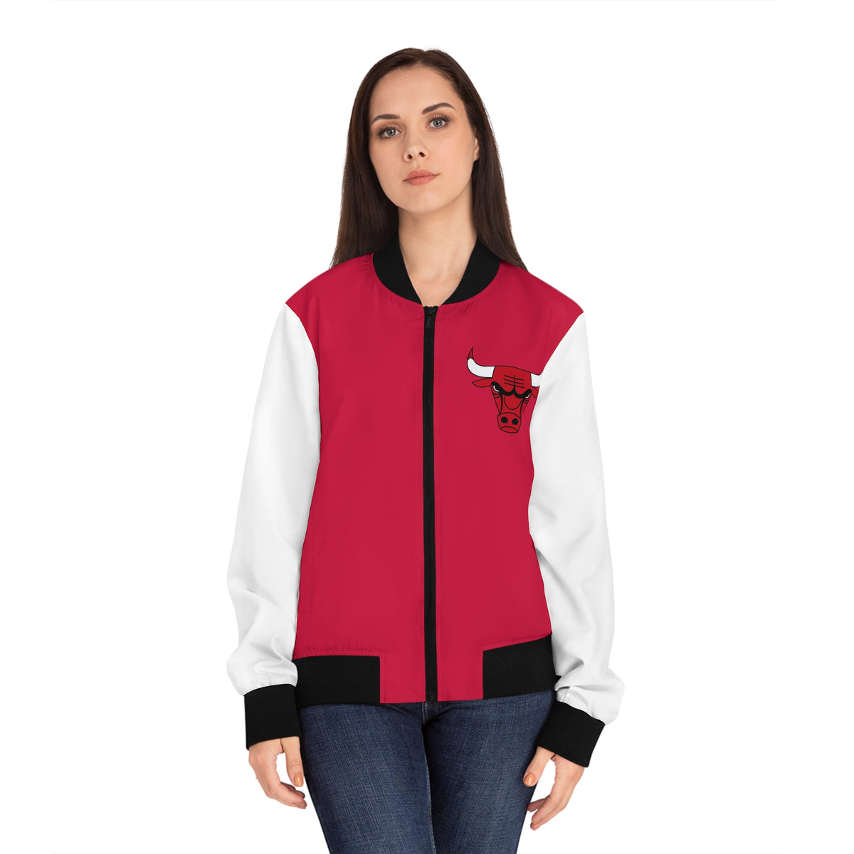 Red and Black Women's Bomber Jacket, Vintage Bulls Jacket, Bulls coat, cute bomber jacket, Women's jacket, basketball, gift