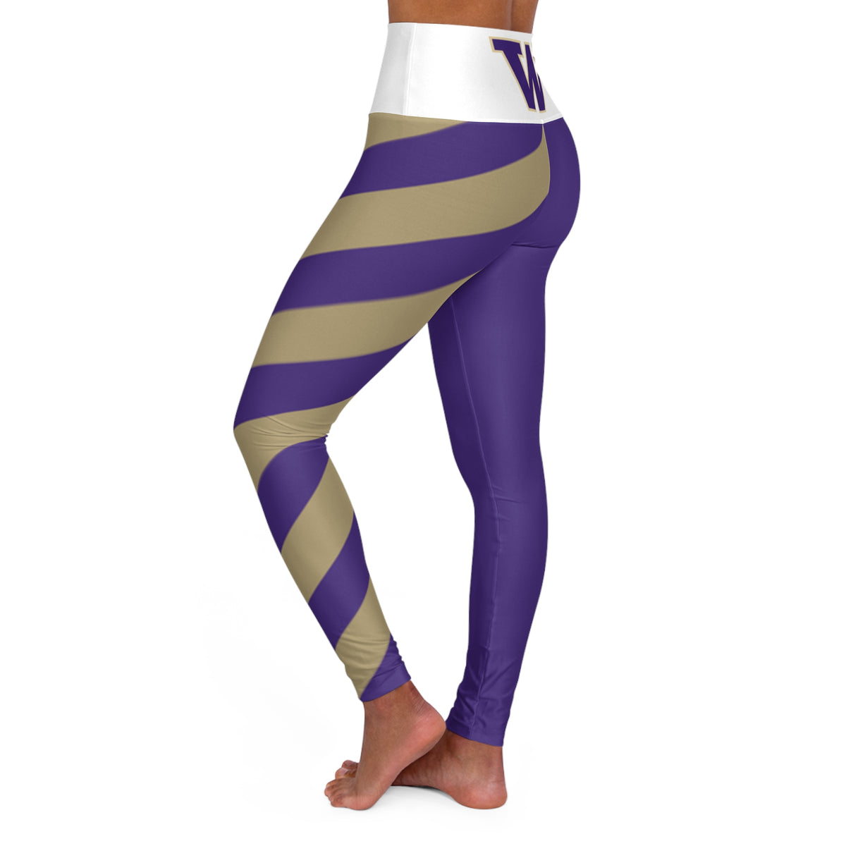 Purple and gold women's leggings, striped leggings, women's leggings, cute yoga pants, school pride, gift, student clothing, alumni leggings