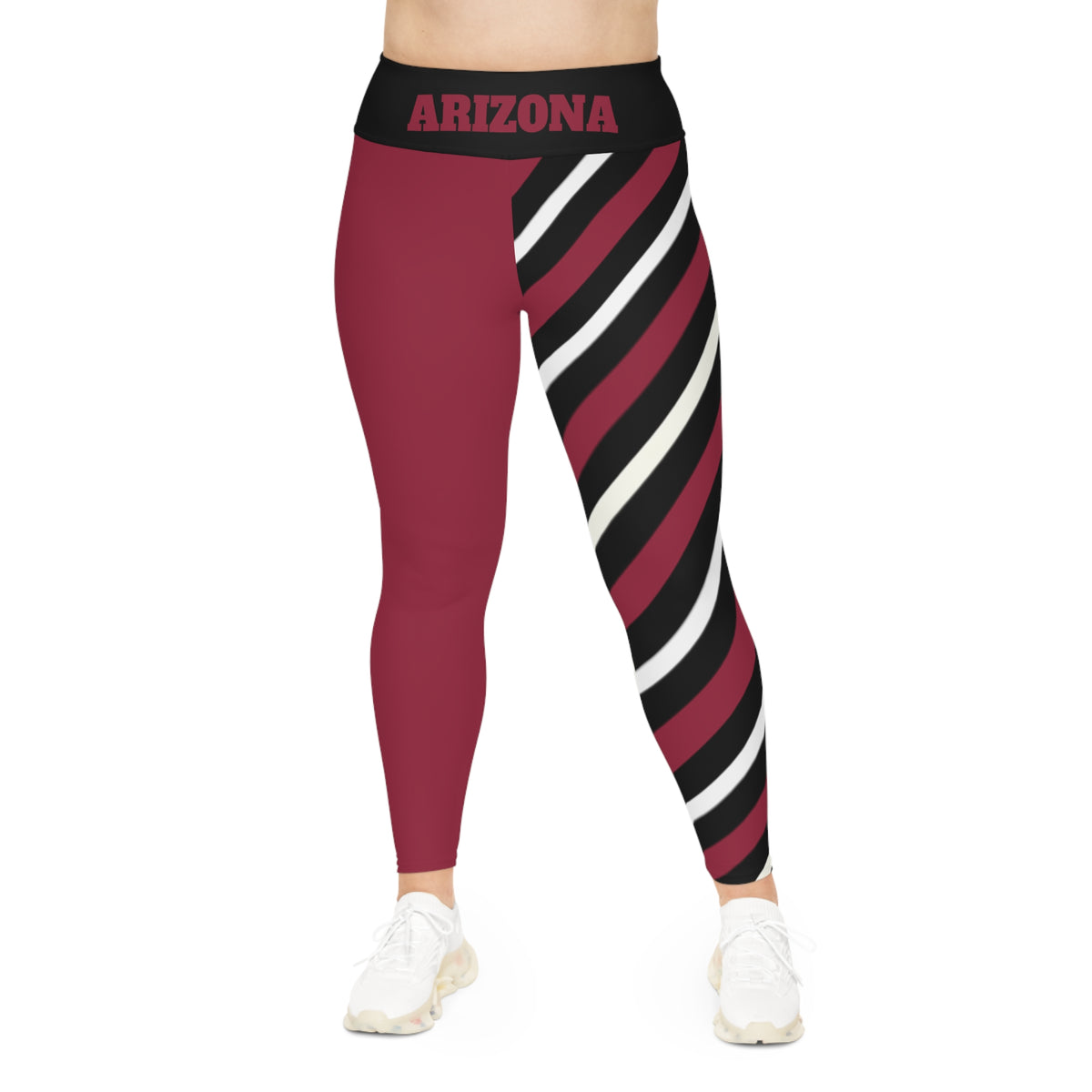Stylish Plus Size Leggings with Red, Black and White Stripes, Arizona Football Themed Leggings, Plus Size Apparel, Cute Leggings, Gift