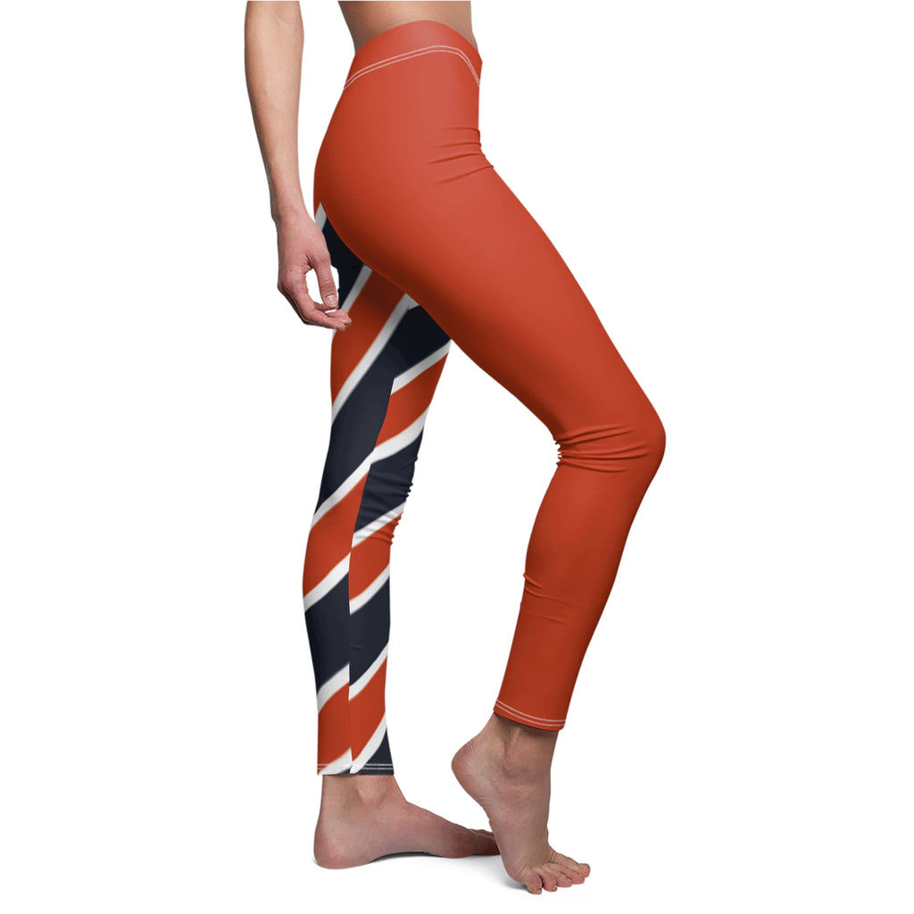 Orange and Blue Women's Casual Leggings with Stripes, Chicago Football Themed Leggings, Cute yoga pants, Perfect for gameday, Gift for Her