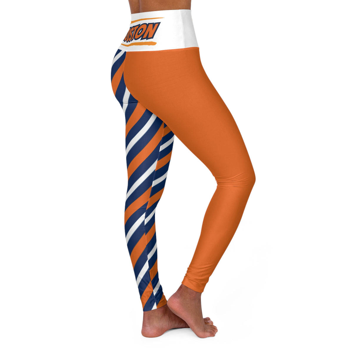 Orange and blue High Waisted Yoga Leggings, Women's Leggings,  Houston baseball themed leggings, cute yoga pants, baseball fan pants, gift